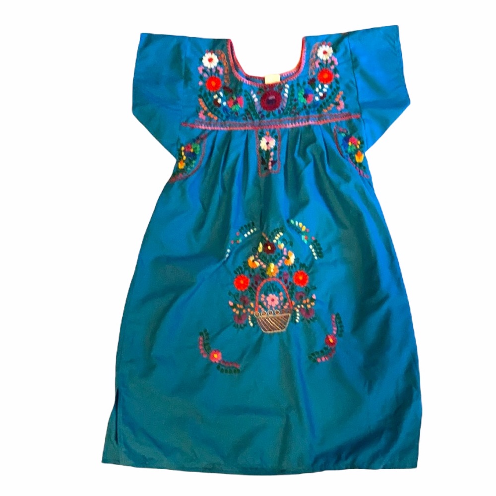 ARTESANIAS F.R. INC. BLUE FLORAL EMBROIDERED DRESS